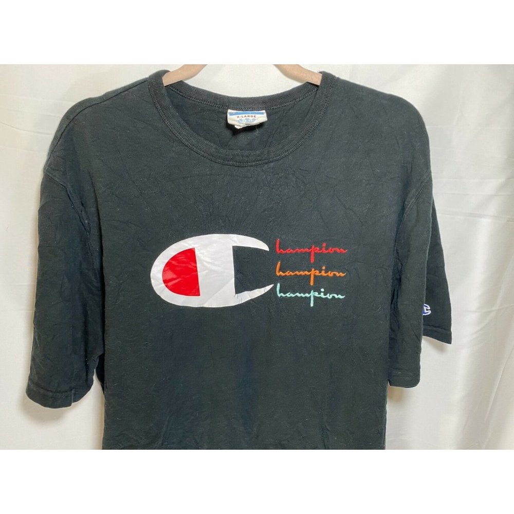 Vintage Champion Shirt Adult Extra Large Black Logo Pullover Tee‎ Mens. - Picture 2 of 9